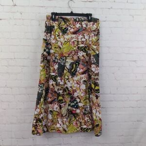 For Cynthia Skirt Womens Medium Butterfly Linen Midi Artsy Boho Multicolor